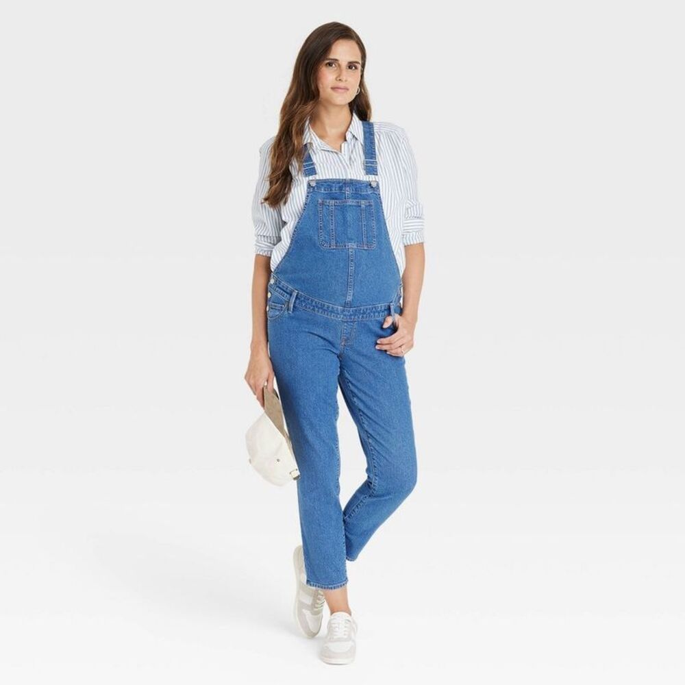 Denim Overalls Maternity Jumpsuit - Medium Wash 6 - Picture 3 of 3